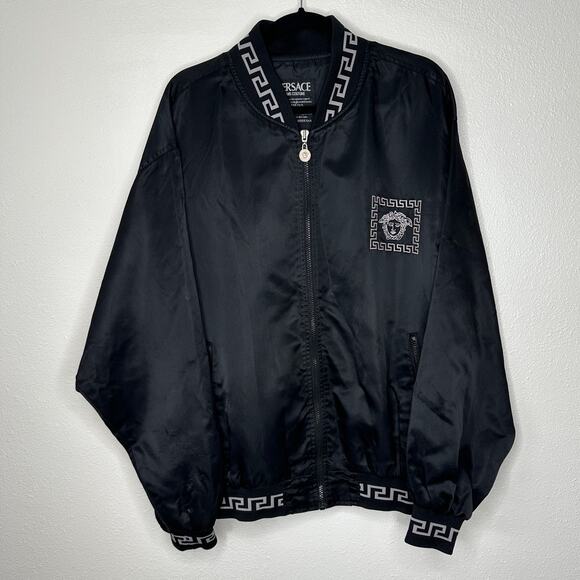 Versace Jean Medusa Black Silver Embroidered Logo Long Sleeve Zip Bomber Jacket - Picture 3 of 14